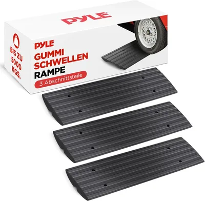 Produktbild von Pyle Auffahrt Auto Einstellbare Curb Ramps - 3er Packung Heavy Duty Gummi Threshold Ramp Kit Set - Auch für Ladedock, Garage, Gehweg, LKW, Roller, Fah