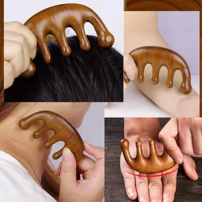 Produktbild von Mehrzweck-Gua-Sha-Kamm aus Holz für die Kopfhaut, Haarkamm und Massagekamm aus grünem Sandelholz für Männer und Frauen