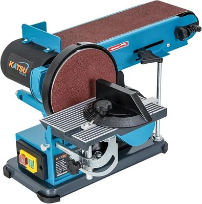 Image de Ponçeuse à bande et à plateau 375 W – Plateau de 150 mm, bande de 100 x 914 mm, table réglable, aspiration des poussières, adaptée au bois, au métal et aux plastiques