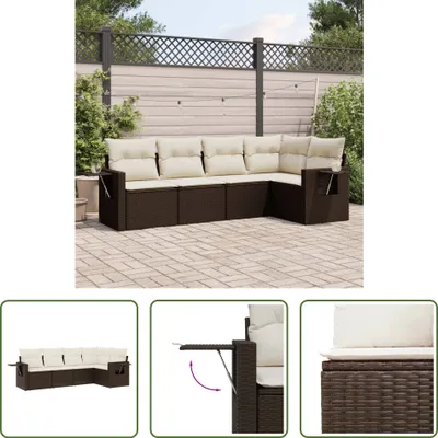 Produktbild von The Living Store 5-tlg. Garten-Sofagarnitur mit Kissen Braun Poly Rattan