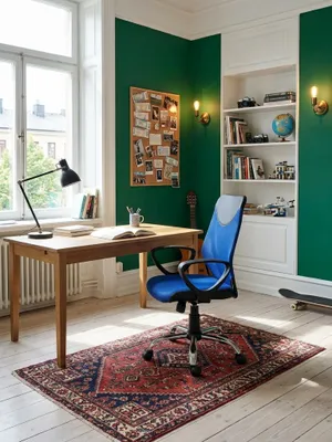 Produktbild von Kinder-Schreibtischstuhl TERNI Schwarz Blau für Kinder ab 6 mit Lehne, Kinder-Drehstuhl Kinder-Bürostuhl ergonomisch, Jugendstuhl höhenverstellbar
