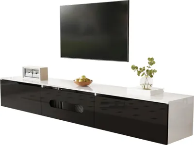 Immagine prodotto di Mobile TV Fortuna Lai L180 cm bianco e nero - finitura lucida, LED a 16 colori, montaggio a parete