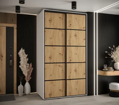 Produktbild von Kleiderschrank YVONA 4 - 140/60 cm, weiß / Eiche handwerklich / schwarz