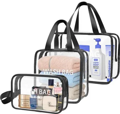 Produktbild von Klare Kosmetiktasche, PVC, 3er Pack, Damen, Schwarz