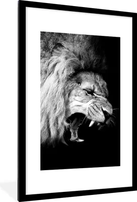 Produktbild von MuchoWow® Gerahmtes Poster Löwe - Porträt - Schwarz - Weiß - Tiere 60x90 cm - Poster mit Schwarzem Bilderrahmen Wandposter Rahmen Foto Bilder - Dekoration - Wandposter Wohnzimmer - Hochwertig