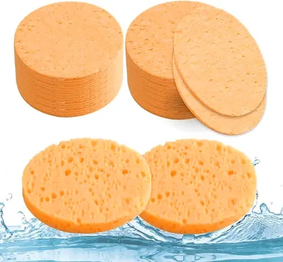 Produktbild von 50 Stk. Komprimierte Zellulose Gesichtsschwämme, Ø60 mm, Orange, Natürliche Reinigungsschwämme, Make-up Entferner, Peeling, Gesichtspflege