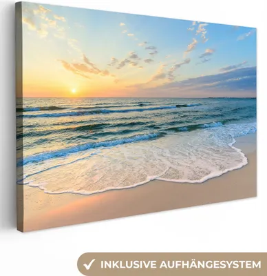 Produktbild von OneMillionCanvasses® - Leinwandbilder - 140x90 cm, Strand - Meer - Sonnenuntergang - Golf, Wandbilder Kunstdruck Wanddekoration