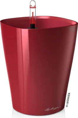 Produktbild von LECHUZA-Pflanzgefäß DELTINI Premium Scarlet Rot Hochglanz | Tischgefäß mit Bewässerungssystem | Hochglanz-Oberfläche | 15 x 15 x 19 cm | 14919