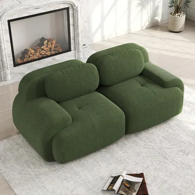 Produktbild von STILVORA 2-Sitzer Sofa mit rahmenlosem Design und modularer Kombinierbarkeit, Modulares Sofa mit geschwungenen Armlehnen, Schlafsofa mit hochelastischer Polsterung mit rutschfester Unterseite