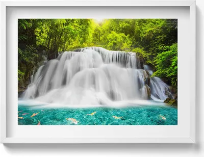 Produktbild von Huai Mae Khamin Wasserfall in Thailand– Wandbild mit Rahmen – Gerahmtes Bild  – Wanddekoration – 70x50 cm –  Weiß Rahmen