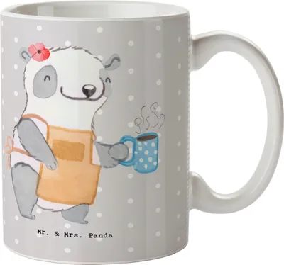 Produktbild von Mr. & Mrs. Panda Pott Barista Herz - Grau Pastell - Geschenk, Kaffee, Kaffeebecher, Tasse, Kaffeetasse, Ausbildung, Guten Morgen, Becher, haferl, Herbst, Teetasse