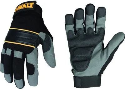 Two work gloves are shown against a white background. One glove is shown from the palm side, and the other from the back.