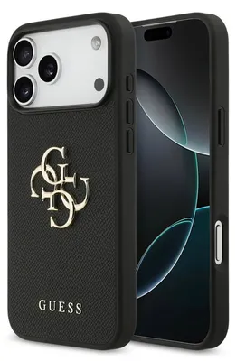 Produktbild von Guess Big 4G Logo Hülle Grained Apple iPhone 17 Pro - Schwarz