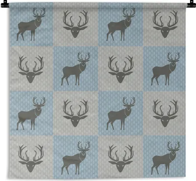 Produktbild von MuchoWow® Wandteppich Wandbehang Hirsche - Punkte - Blau 150x150 cm Tapisserie Dekoration Wandtuch - Wohnaccessoires - Modernes