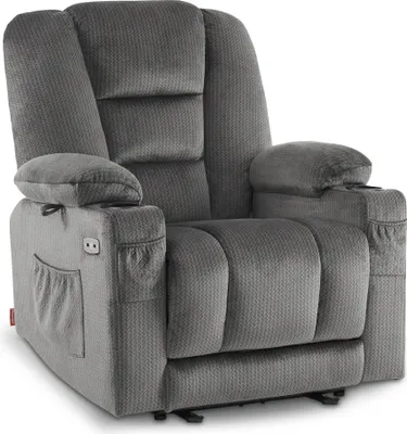 Produktbild von M MCombo Fernsehsessel elektrisch verstellbar, Relaxsessel mit Liegefunktion, TV Sessel mit Massage & Wärmefunktion, USB & Getränkehalter, Wohnzimmer, Stoff, 7008 (Grau)