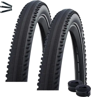 Immagine prodotto di 2 pneumatici per bicicletta Schwalbe Hurricane Performance DD RaceGuard E-50 ADDIX nero/riflettente 62-622 (29x2,40) + 2 camere d'aria Schwalbe DV19 incl. leva per pneumatici maxxi4you
