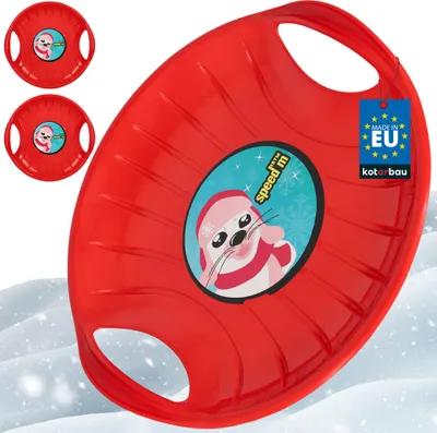 Produktbild von KOTARBAU® 2er Set Popo Rutscher Kinder Kunststoff Rutschteller ø 60 cm Rodelbahn Schlitten zum Rodeln im Schnee Rot