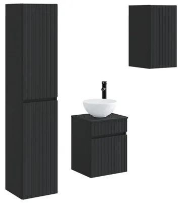 Image de Ensemble de meubles de salle de bain vidaXL, 3 pièces, noir, 33 x 34,5 x 160 cm