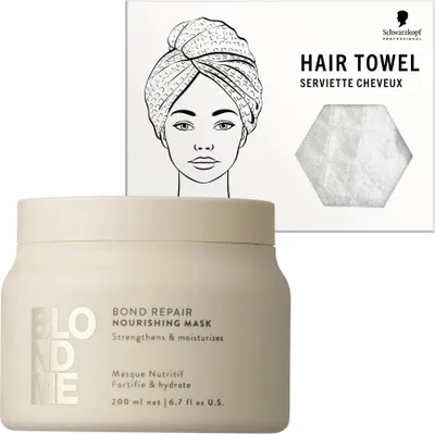 Image de Schwarzkopf BlondMe Bond Repair Masque nourrissant 200 ml + Schwarzkopf Serviette pour cheveux Serviette Cheveux