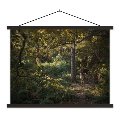 Produktbild von MuchoWow® Textilposter Hirsch - Geweih - Wald - Herbst 150x113 cm mit schwarzem Rahmen - Wohnzimmer