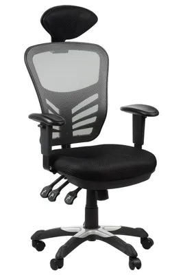 Immagine prodotto di Sedia da ufficio ergonomica girevole HG-0001H, base in nylon, braccioli regolabili, poggiatesta, nero/grigio