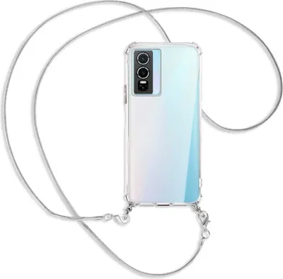 Produktbild von Handykette Backcover-Schutzhülle mit Band (Metall silberfarben) für vivo Y76 5G - silberfarbene Kette Snake