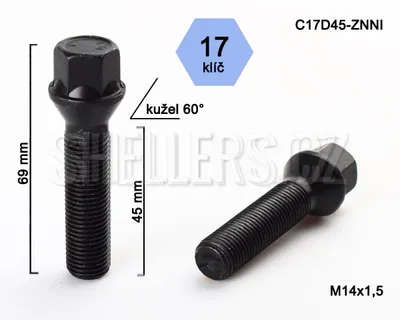 Obrázek produktu pro Kolový šroub M14x1,5x45 kužel, klíč 17, C17D45-ZNNI, černý, výška 69