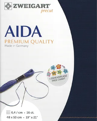 Zdjęcie produktu dla AIDA Zweigart precut 16 ct. Aida 3251 kolor 589 ciemnoniebieski, tkanina do haftu krzyżykowego 48x53cm