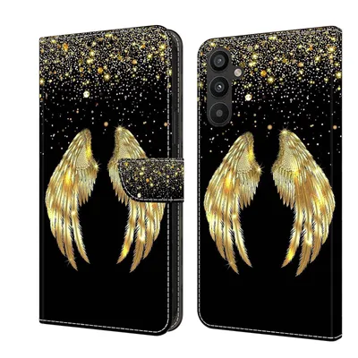 Produktbild von CLM-Tech Handyhülle kompatibel mit Samsung Galaxy A16 5G Hülle - Tasche aus Kunstleder - Klapphülle mit Ständer und Kartenfächern - Schutzhülle Wallet Case Cover goldene Flügel