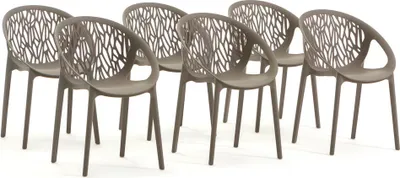 Image de lot de 6 chaises empilables en résine renforcée de fibre de verre pour l'extérieur, le jardin, les bars et les restaurants - design élégant et moderne inspiré de la nature - LARA - Gris pigeon