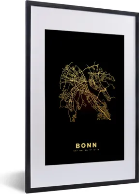 Produktbild von MuchoWow® Gerahmtes Poster Karte - Bonn - Gold - Stadtplan 40x60 cm - Poster mit Schwarzem Bilderrahmen Wandposter Rahmen Foto Bilder - Poster in Rahmen