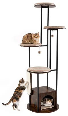 Produktbild von COSTWAY Katzenbaum 183cm, Kratzbaum mit 4 Plattformen, Katzenhaus, 2 Sisal-Kratzbrett, 2 Hängespielzeugen & Kippschutz, Katzenkratzbaum, Katzenmöbel