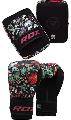 Produktbild von RDX Boxhandschuhe Frauen Damen, Kickboxen Muay Thai Sparring, Blumen Rosa Schwarz Boxing Gloves Women, Kampfsport MMA Boxsack Training, Punchinghandschuhe Kickboxhandschuhe Sandsack