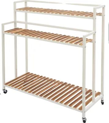 Produktbild von Pflanzenregal, 3-stufiges Design, beweglich mit Universalrädern, WEISS