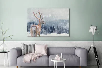 Zdjęcie produktu dla MuchoWow® - Obraz na płótnie - Zima - Jeleń - Zwierzęta, fototapeta, dekoracja ścienna, obrazy do salonu, 120x80cm