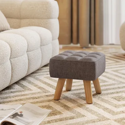 Produktbild von Sweiko Fußhocker mit Polsterung, Leinenoptik, Holzbeine, bis 110 kg belastbar, Grau