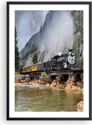 Produktbild von Gerahmtes Poster - Schwarzer Rahmen - Alt Lokomotive Berge - 50x70 cm - Wand Bild - Wanddeko - Wandbilder - Kunstposter - Wandposter - Bilderrahmen - Bilder - Kunstdruck - P2BPA50x70-4581