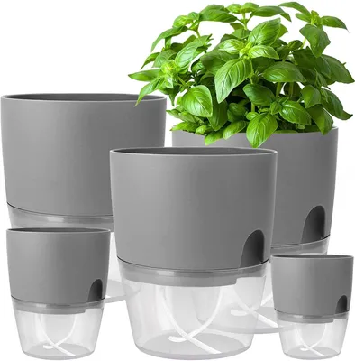 Immagine prodotto di Set di 5 vasi autoirriganti per erbe aromatiche, ideali per la cucina