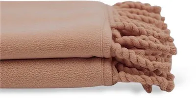 Immagine prodotto di Uniqoos® Coperta in pile a quadri con frange, 130 x 160 cm, color cammello – morbida coperta ideale per divano e letto