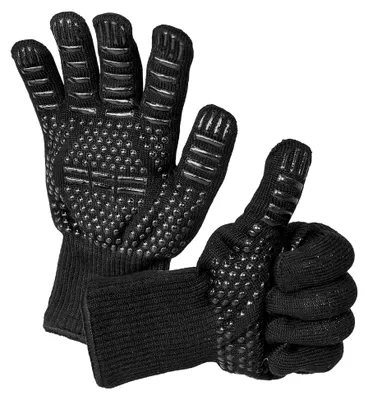 Produktbild von Grillhandschuhe | Hitzebeständig bis 500 Grad | Mit Unterarmschutz | Für Grillen, Backen, Kochen, BBQ, Lagerfeuer | 1 Paar - Einheitsgröße