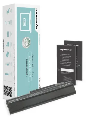 A laptop battery and its packaging are displayed against a white background.