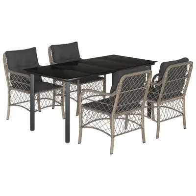 Image de vidaXL Salon de jardin 5 pièces avec coussins gris clair Poly rotin