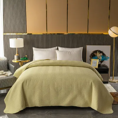 Produktbild von Bettüberwurf Tagesdecke Bettdecke Decke Steppdecke Prägemuster Überwurfdecke leicht, Größe:220 cm x 240 cm, Farbe Bettdecke:Beige D-5