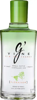 A clear studio shot of a bottle of G'Vine Floraison Gin.