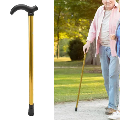 Produktbild von Verstellbarer Gehstock mit Gummispitze, ergonomischer Gehstock aus Aluminiumlegierung für Senioren, Mobilitätshilfe für ältere Menschen, Gold