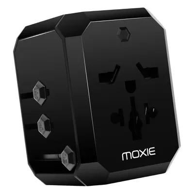 Image de Adaptateur de prise universel UE / USA / UK / AUS + 3 USB + 1 USB-C Moxie Noir