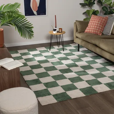 Produktbild von Volero - Teppich Kariert - Blox Grün Weiß - 160x230 cm - Wohnzimmer, Schlafzimmer, Büro - Retro