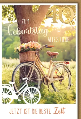 Produktbild von 40. Geburtstag Glückwunschkarte mit Briefumschlag Fahrrad am Baum