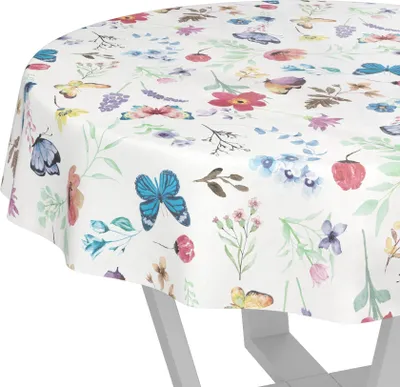 Produktbild von Tischdecke wasserabweisend abwaschbar Bunt Rund 100cm Romantik Schmetterlinge Wachstuch Gartentischdecke