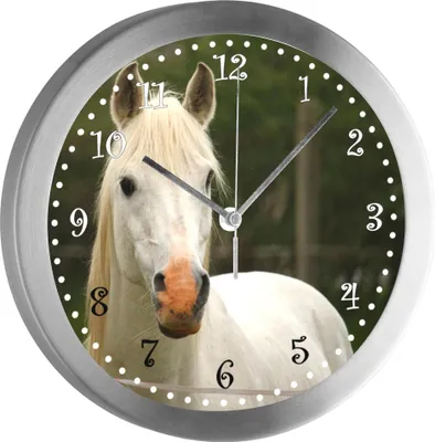 Produktbild von Funkuhr, Kinder Wanduhr, Kinderuhr, Kinderzimmer Pferd weiß